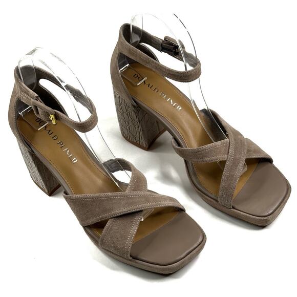 Donald Pliner Trista Taupe Suede Sandal Platform Womens Size 7.5 Ankle Strap New - Picture 1 of 10